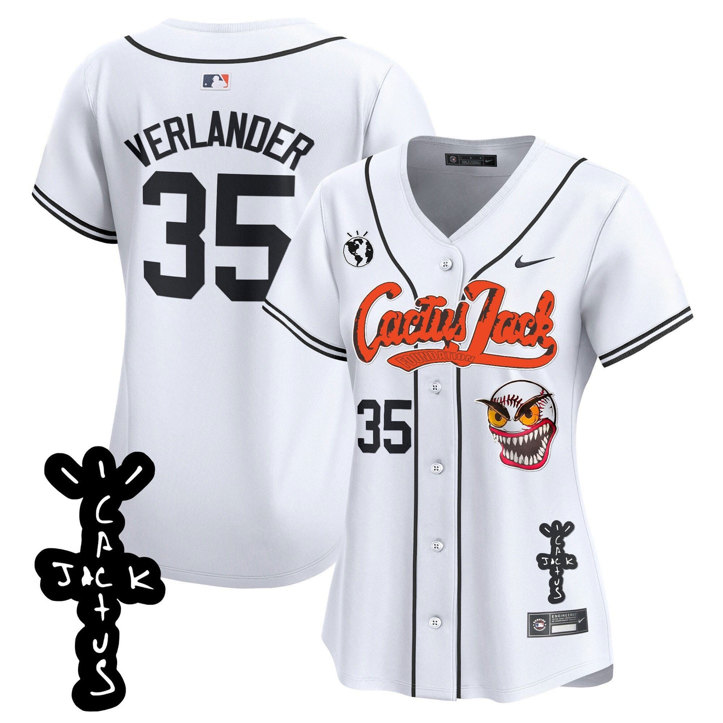 Justin Verlander 35 Houston Astros Cactus Jack Patch V2 Women Jersey - White