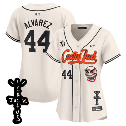Yordan Álvarez 44 Houston Astros Cactus Jack Patch V2 Women Jersey - Cream