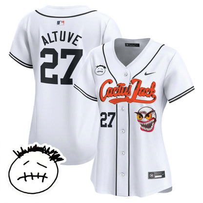 José Altuve 27 Houston Astros Cactus Jack Patch V3 Women Jersey - White