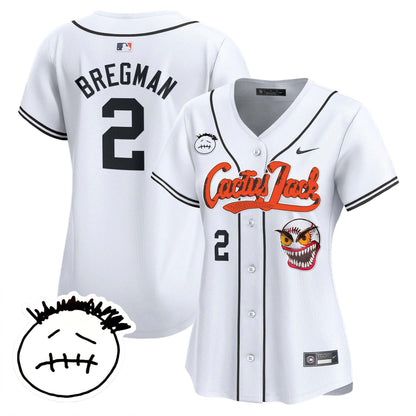 Alex Bregman 2 Houston Astros Cactus Jack Patch V3 Women Jersey - White