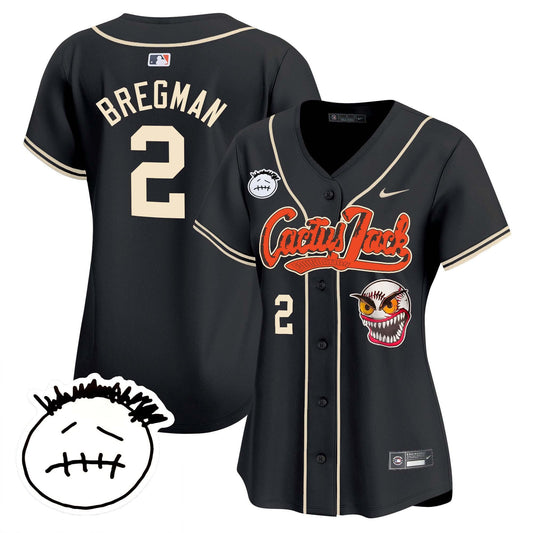 Alex Bregman 2 Houston Astros Cactus Jack Patch V3 Women Jersey - Black