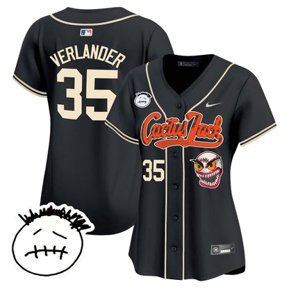 Justin Verlander 35 Houston Astros Cactus Jack Patch V3 Women Jersey - Black