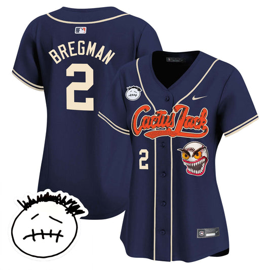 Alex Bregman 2 Houston Astros Cactus Jack Patch V3 Women Jersey - Navy