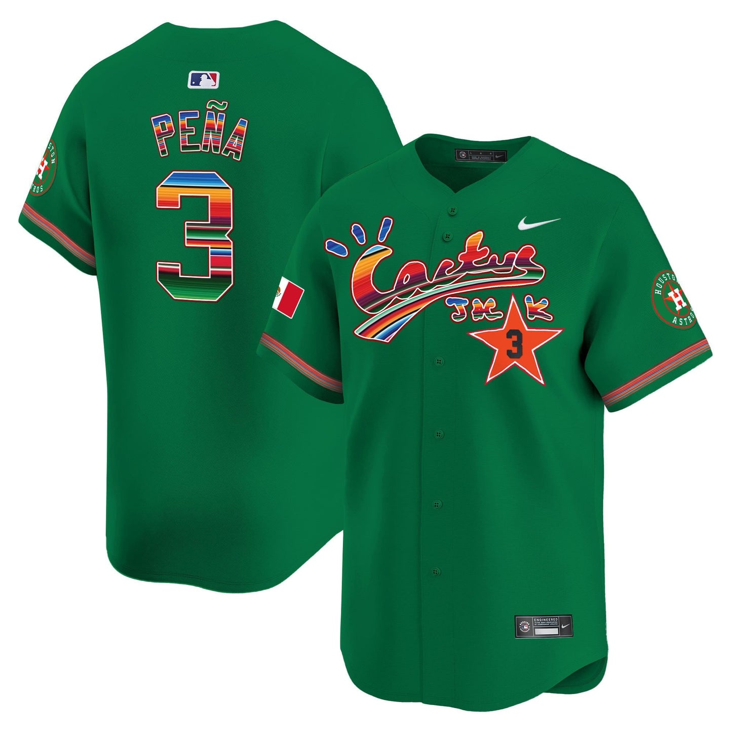 Jeremy Pena 3 Houston Astros Mexico Cactus Jack Men Jersey - Green