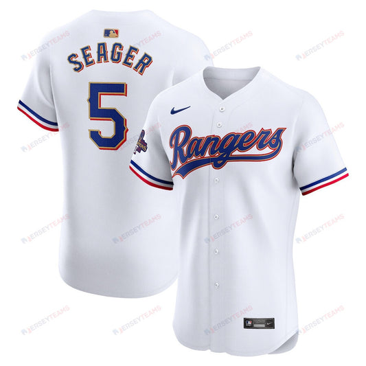 Corey Seager 5 Texas Rangers 2024 Gold Collection ELITE Player Jersey - White