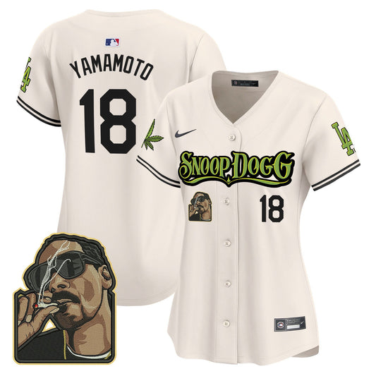 Yoshinobu Yamamoto 18 Los Angeles Dodgers Snoop Dogg Women Jersey - Cream