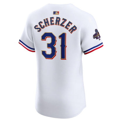 Max Scherzer 31 Texas Rangers 2024 Gold Collection ELITE Player Jersey - White