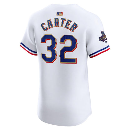 Evan Carter 32 Texas Rangers 2024 Gold Collection ELITE Player Jersey - White
