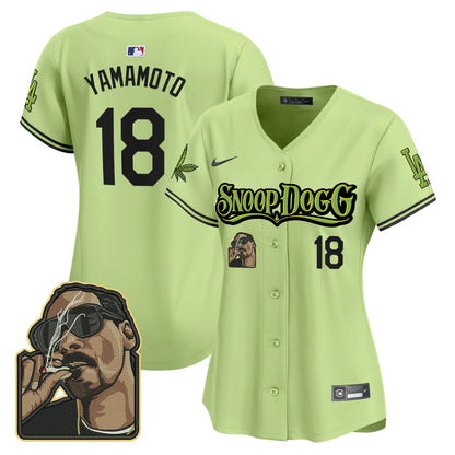 Yoshinobu Yamamoto 18 Los Angeles Dodgers Snoop Dogg Women Jersey - Light Green
