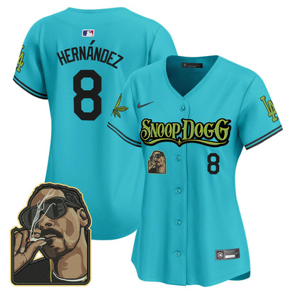 Kike Hernandez 8 Los Angeles Dodgers Snoop Dogg Women Jersey - Aqua