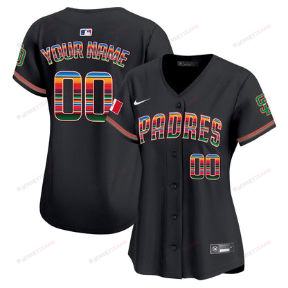 San Diego Padres Mexico Custom Women Jersey - Black