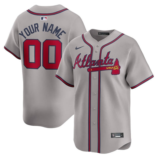 Atlanta Braves Away Limited Custom Men Jersey - Gray
