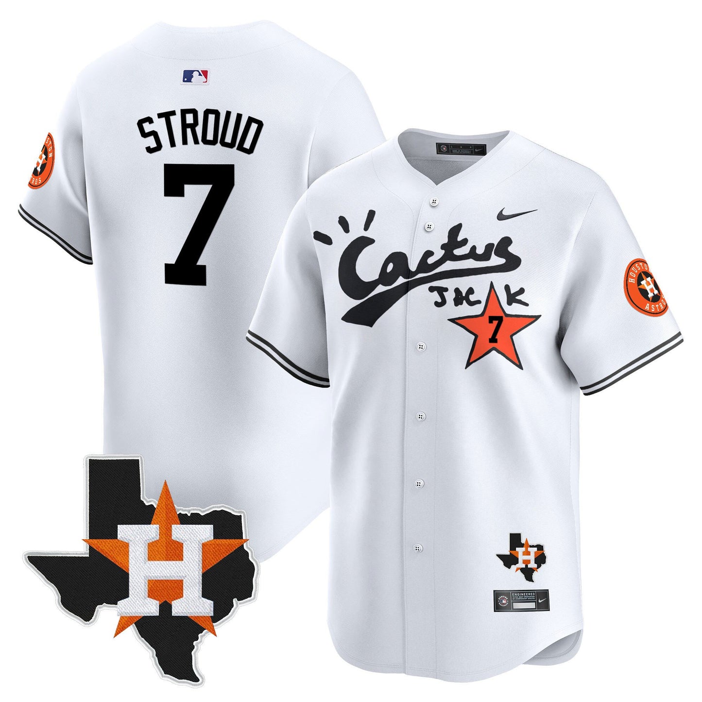 CJ. Stroud 7 Houston Astros Cactus Jack Houston Patch Limited Jersey - Men, White