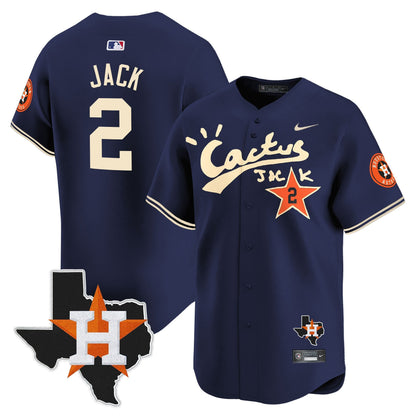 Jack 2 Houston Astros Cactus Jack Houston Patch Navy Limited Jersey - Men