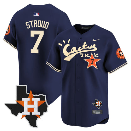 CJ. Stroud 7 Houston Astros Cactus Jack Houston Patch Navy Limited Jersey - Men