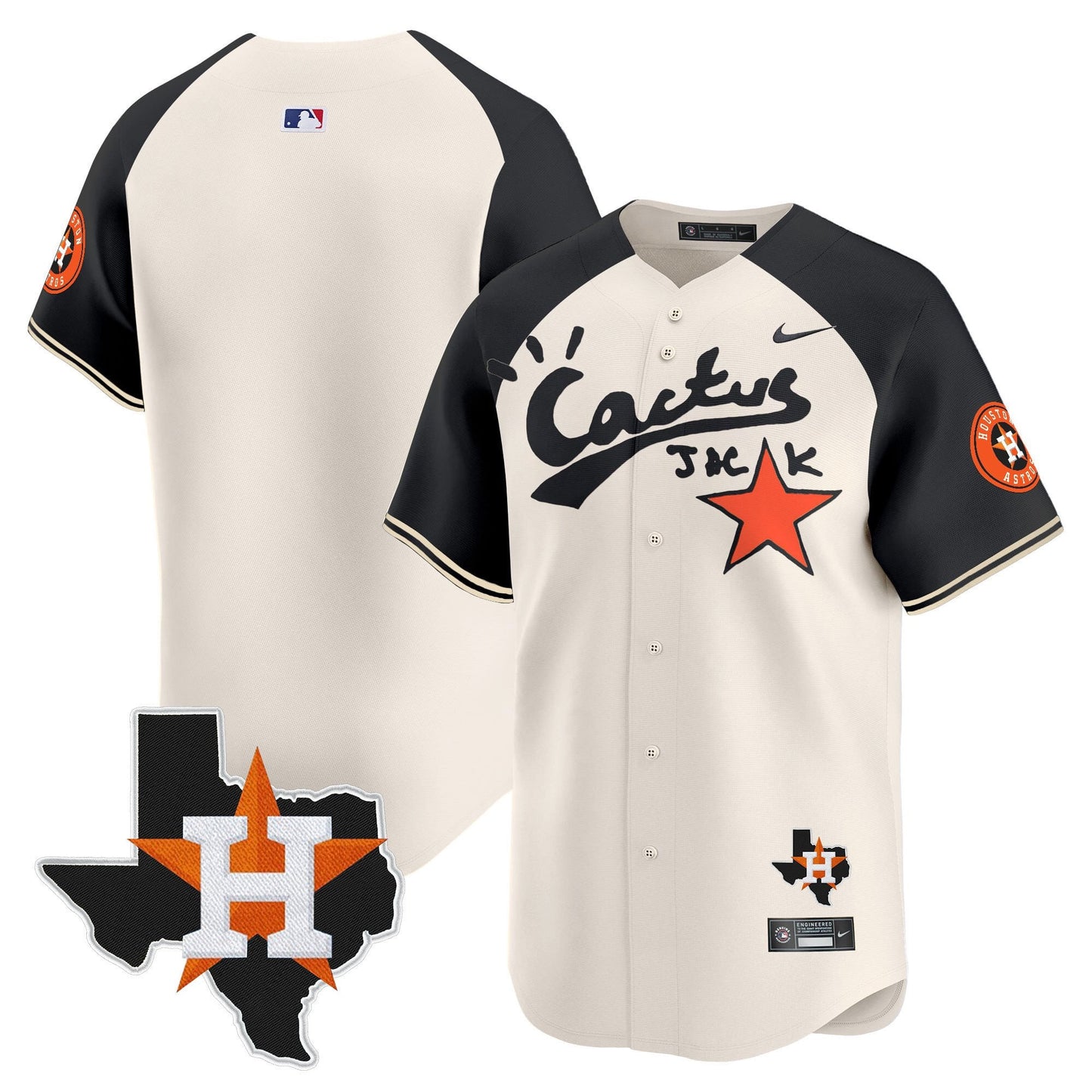 Jack 2 Houston Astros Cactus Jack Houston Patch Limited Jersey - Men, Cream Alternate