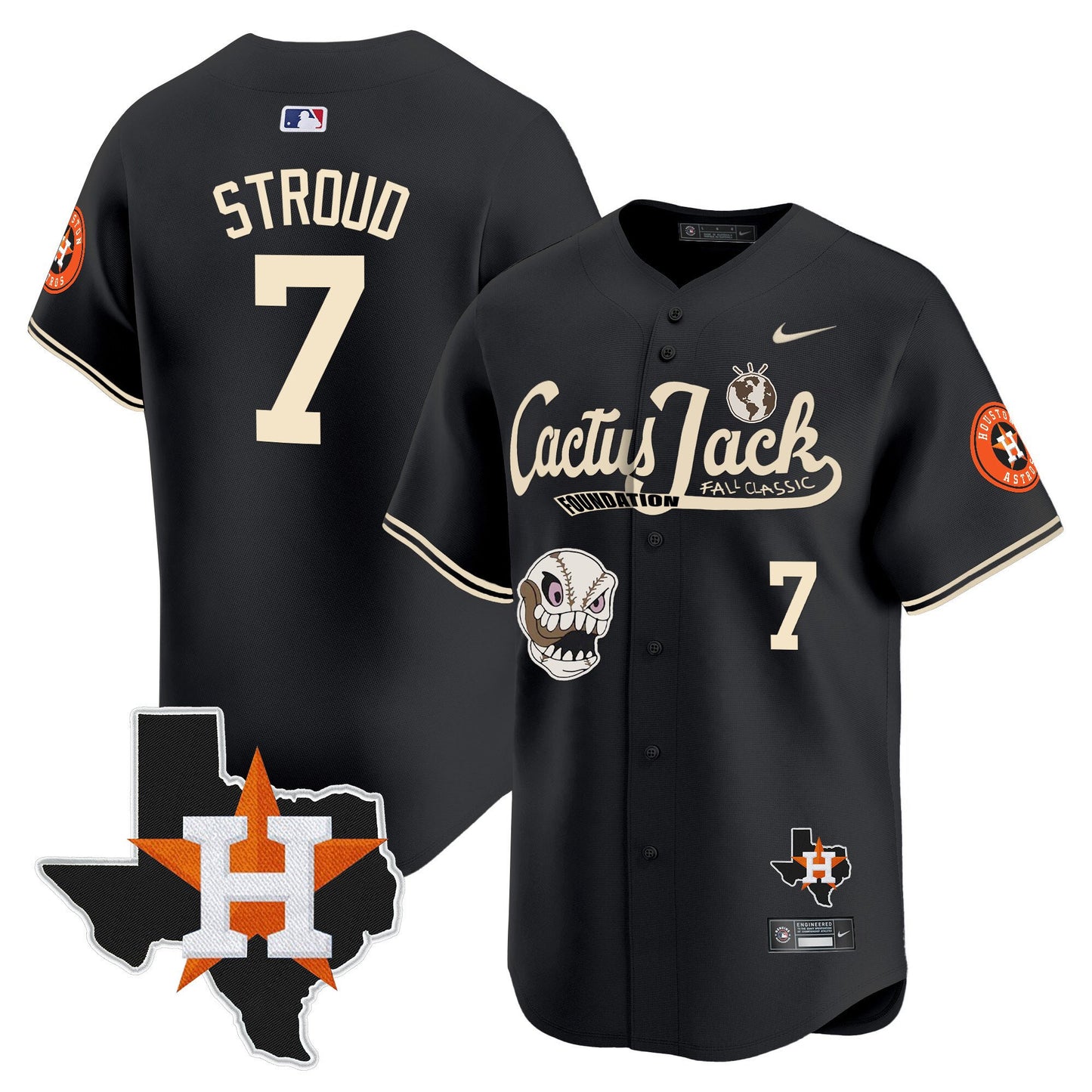 CJ. Stroud 7 Houston Astros Cactus Jack Foundation Fall Classic Black Limited Jersey - Men