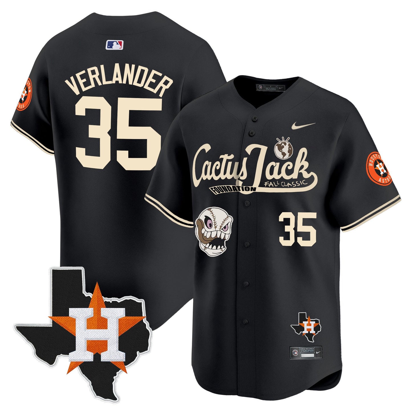 Justin Verlander 35 Houston Astros Cactus Jack Foundation Fall Classic Black Limited Jersey - Men