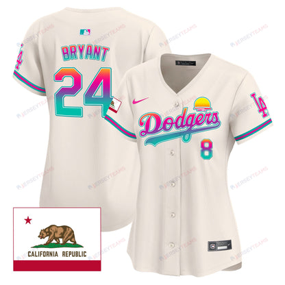 Kobe Bryant 24 Los Angeles Dodgers 2024 Los Angeles City Style California Republic Patch Women Jersey - Cream