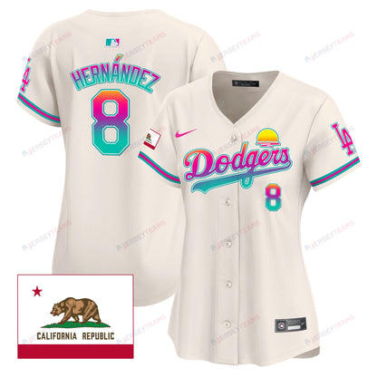Kike Hernandez 8 Los Angeles Dodgers 2024 Los Angeles City Style California Republic Patch Women Jersey - Cream