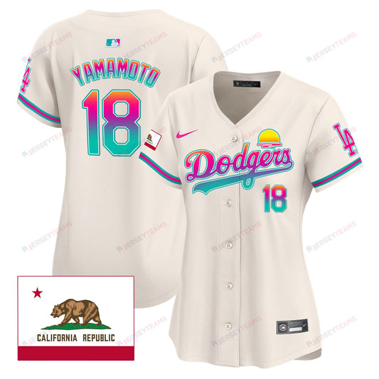 Yoshinobu Yamamoto 18 Los Angeles Dodgers 2024 Los Angeles City Style California Republic Patch Women Jersey - Cream