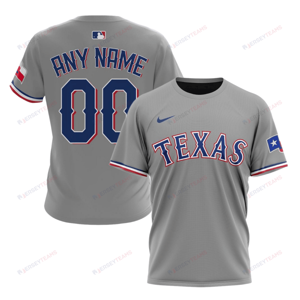 Texas Rangers 2024/25 Road Kits Custom AOP T-Shirt - Gray