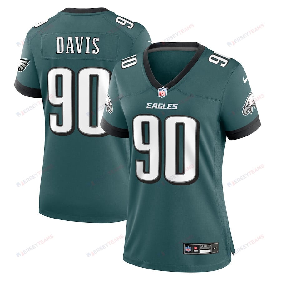 Jordan Davis 90 Philadelphia Eagles Women's Team Game Jersey - Midnight Green