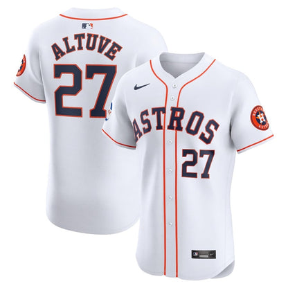 Jose Altuve 27 Houston Astros Home Elite Sponsor Patch Player Men Jersey - White