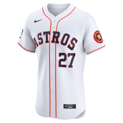 Jose Altuve 27 Houston Astros Home Elite Sponsor Patch Player Men Jersey - White