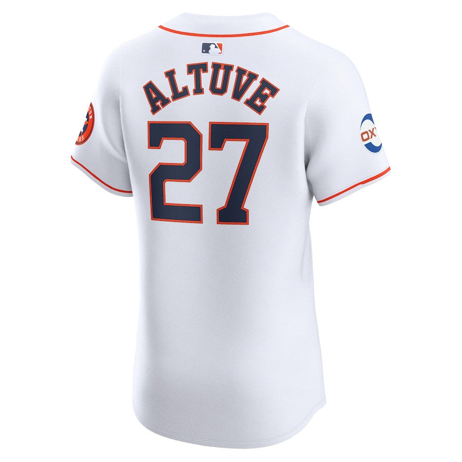 Jose Altuve 27 Houston Astros Home Elite Sponsor Patch Player Men Jersey - White