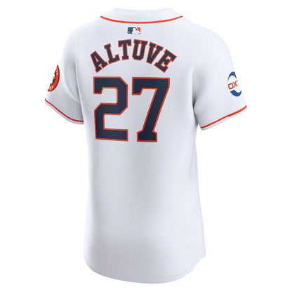 Jose Altuve 27 Houston Astros Home Elite Sponsor Patch Player Men Jersey - White