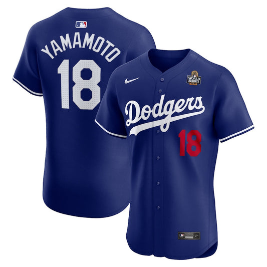 Yoshinobu Yamamoto 18 Los Angeles Dodgers 2024 World Series Alternate Elite Player Men Jersey - Royal