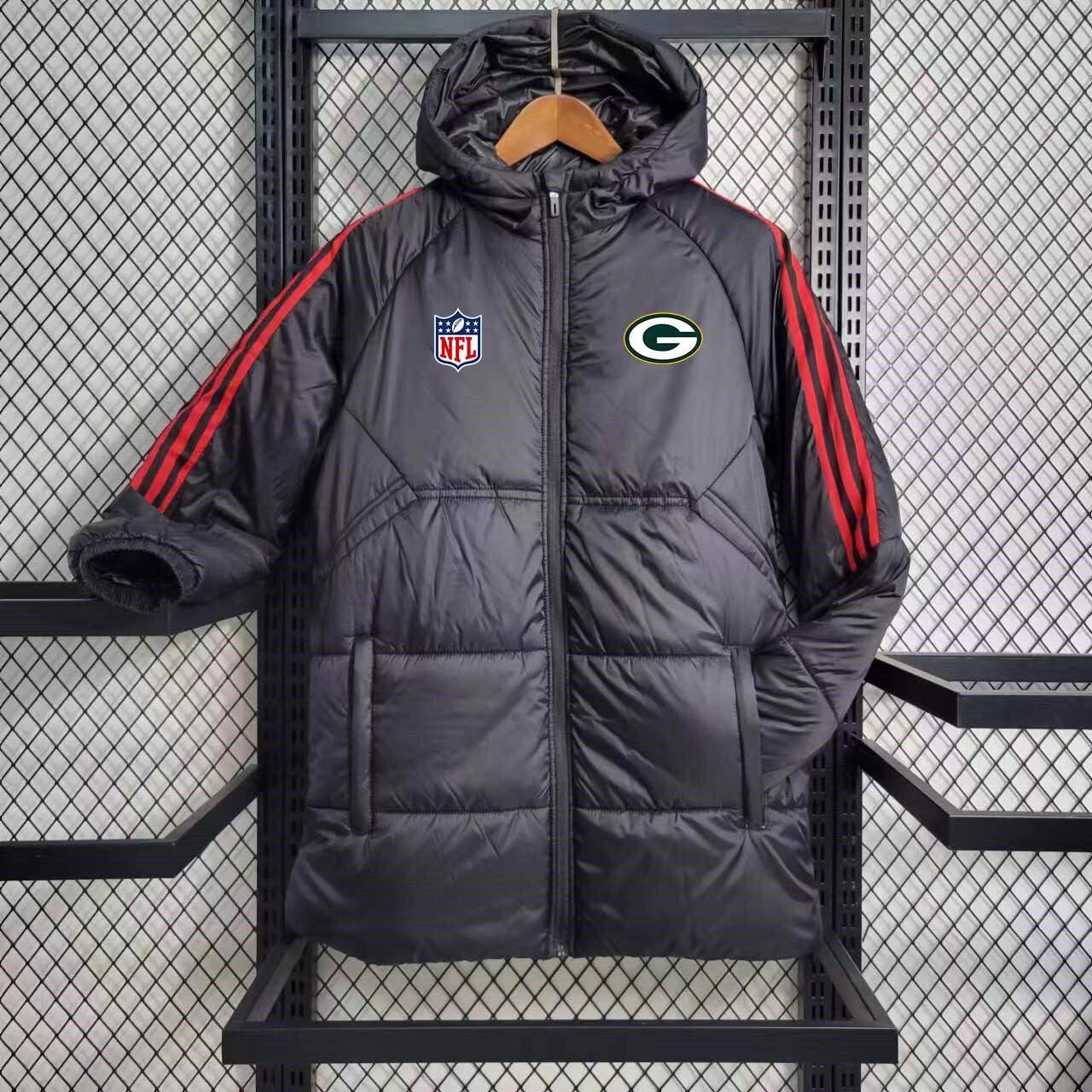 Green Bay Packers Puffer Coat Down Jacket - Black