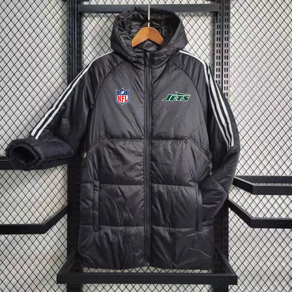 New York Jets White Stripe Coat Down Jacket - Black