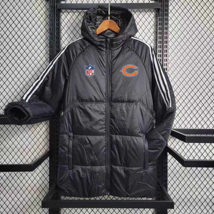 Chicago Bears White Stripe Coat Down Jacket - Black