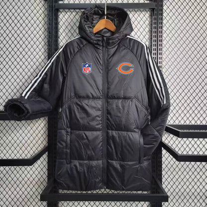 Chicago Bears White Stripe Coat Down Jacket - Black