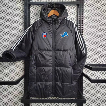 Detroit Lions White Stripe Coat Down Jacket - Black