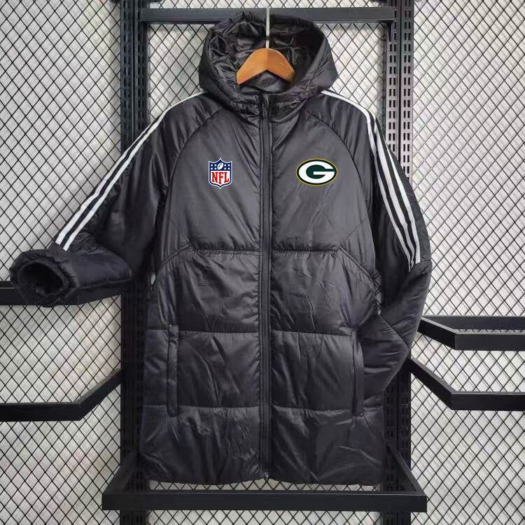 Green Bay Packers White Stripe Coat Down Jacket - Black