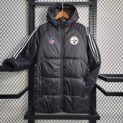 Pittsburgh Steelers White Stripe Coat Down Jacket - Black
