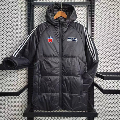 Seattle Seahawks White Stripe Coat Down Jacket - Black
