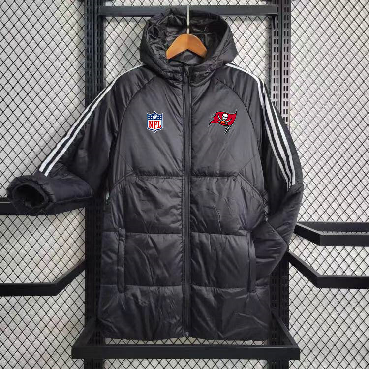 Tampa Bay Buccaneers White Stripe Coat Down Jacket - Black
