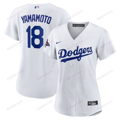 Yoshinobu Yamamoto 18 Los Angeles Dodgers Women's 2024 World Series Champions Home Player Jersey - White