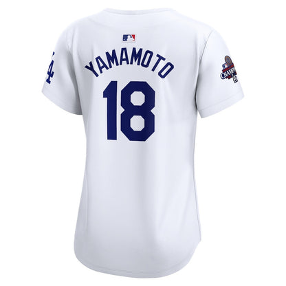 Yoshinobu Yamamoto 18 Los Angeles Dodgers Women's 2024 World Series Champions Home Limited Jersey - White