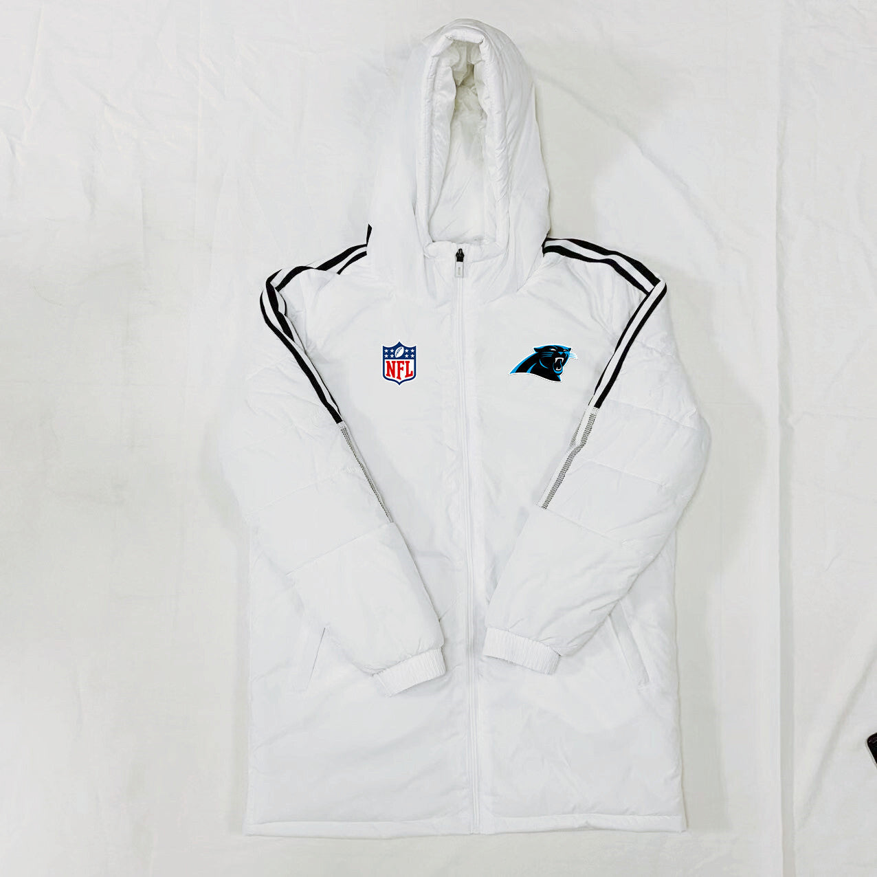 Carolina Panthers Black Stripes Coat Down Jacket - White