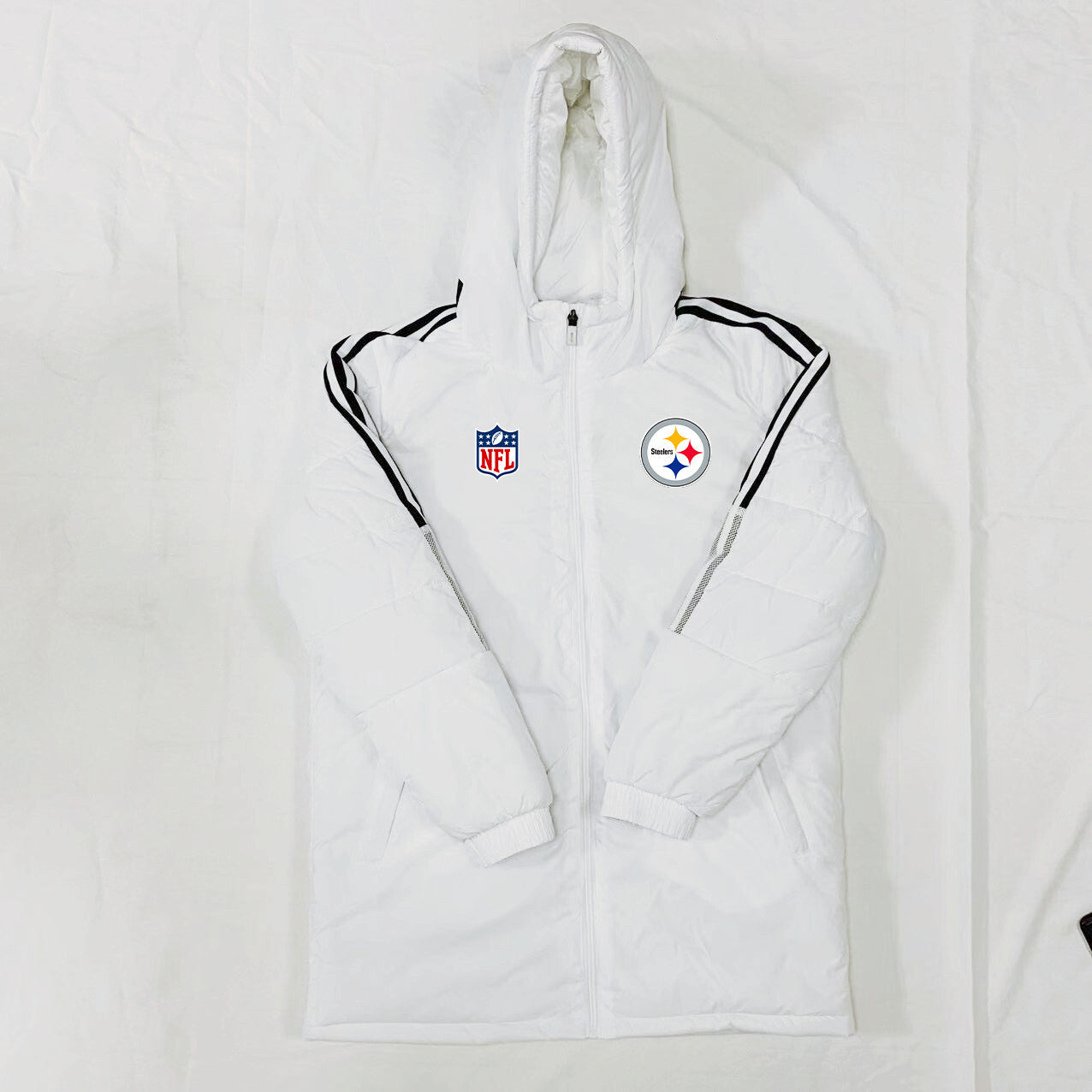 Pittsburgh Steelers Black Stripes Coat Down Jacket - White
