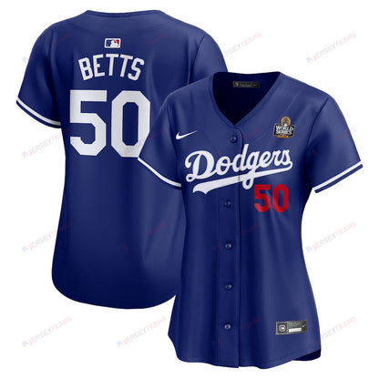 Mookie Betts 50 Los Angeles Dodgers Women's 2024 World Series Alternate Limited Jersey - Royal