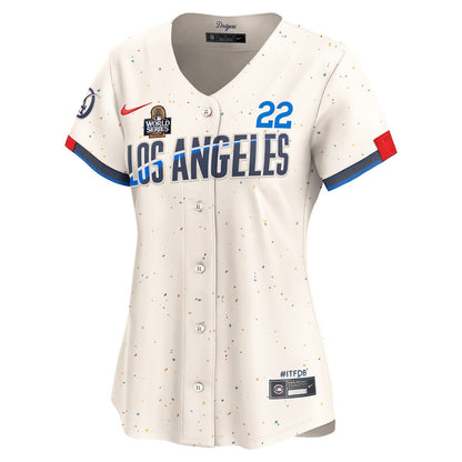Clayton Kershaw 22 Los Angeles Dodgers Women's 2024 World Series Champions City Connect Limited Player Jersey - Cream
