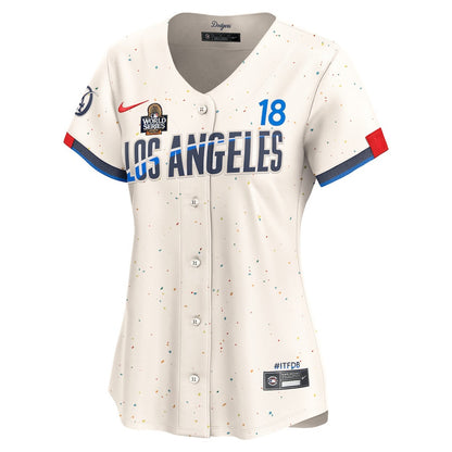 Yoshinobu Yamamoto 18 Los Angeles Dodgers Women's 2024 World Series Champions City Connect Limited Player Jersey - Cream