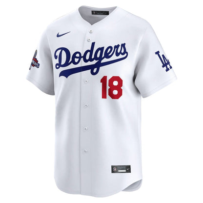 Yoshinobu Yamamoto 18 Los Angeles Dodgers 2024 World Series Champions Japanese Characters Limited Player Men Jersey - White