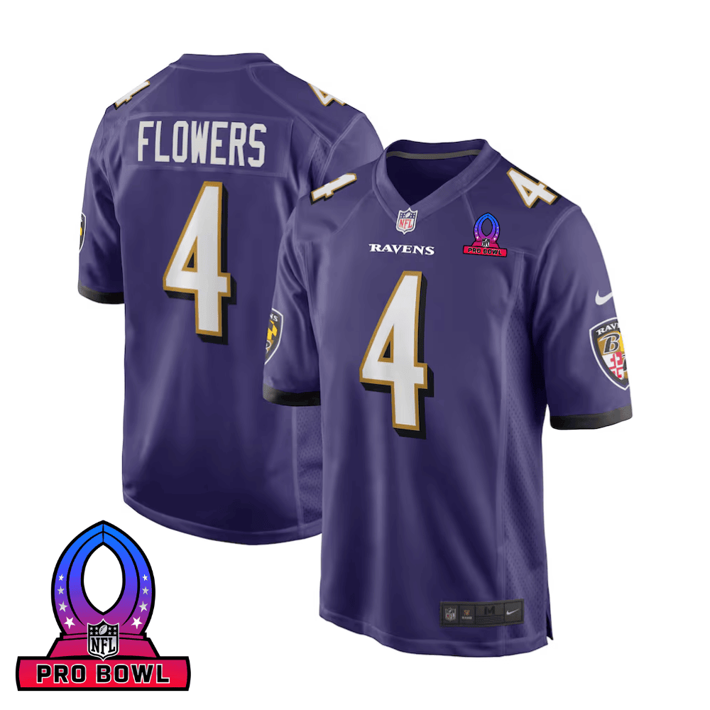Zay Flowers 4 Baltimore Ravens 2025 Pro Bowl Patch Game Men Jersey - Purple
